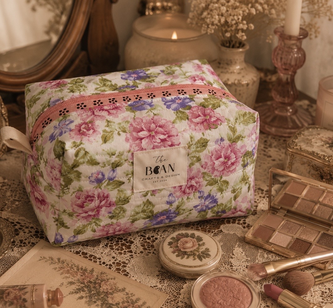 Pink floral accessories bag