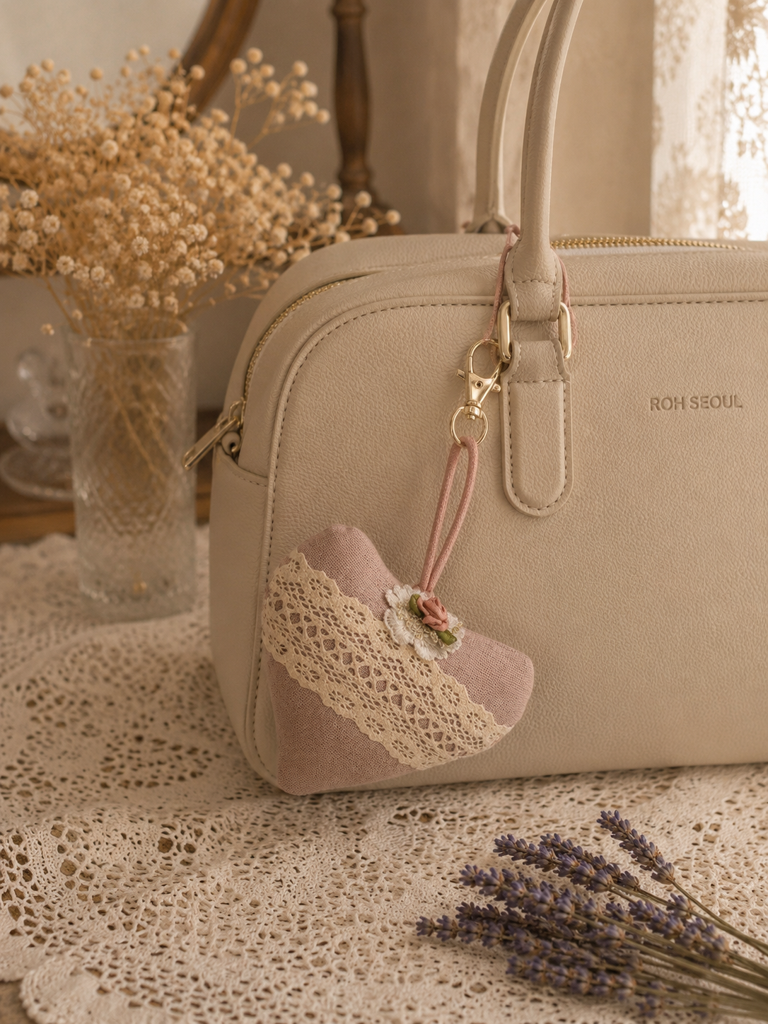 Lavender pouch with vintage lace